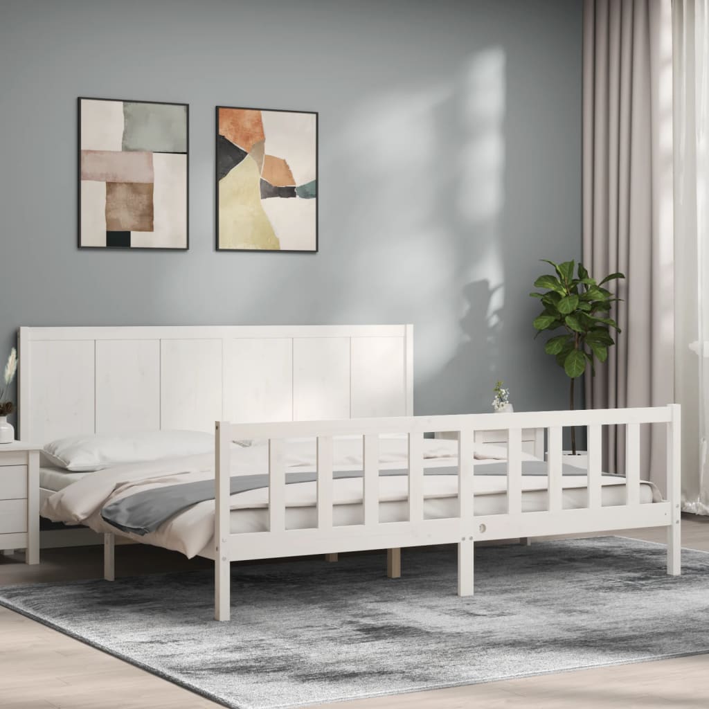 Massivholzbett mit Kopfteil Weiß 200x200 cm
