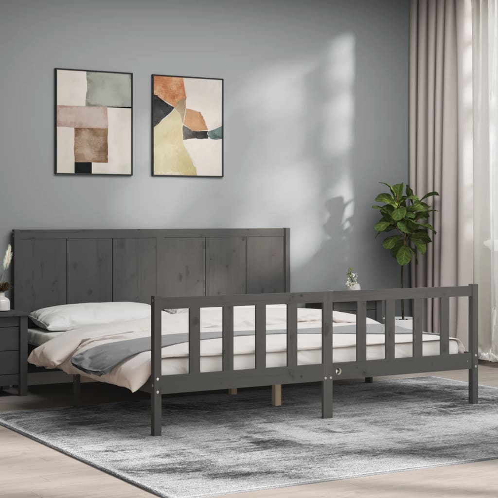 Massivholzbett mit Kopfteil Grau 200x200 cm