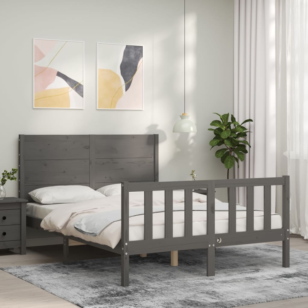 Massivholzbett mit Kopfteil Grau 140x190 cm