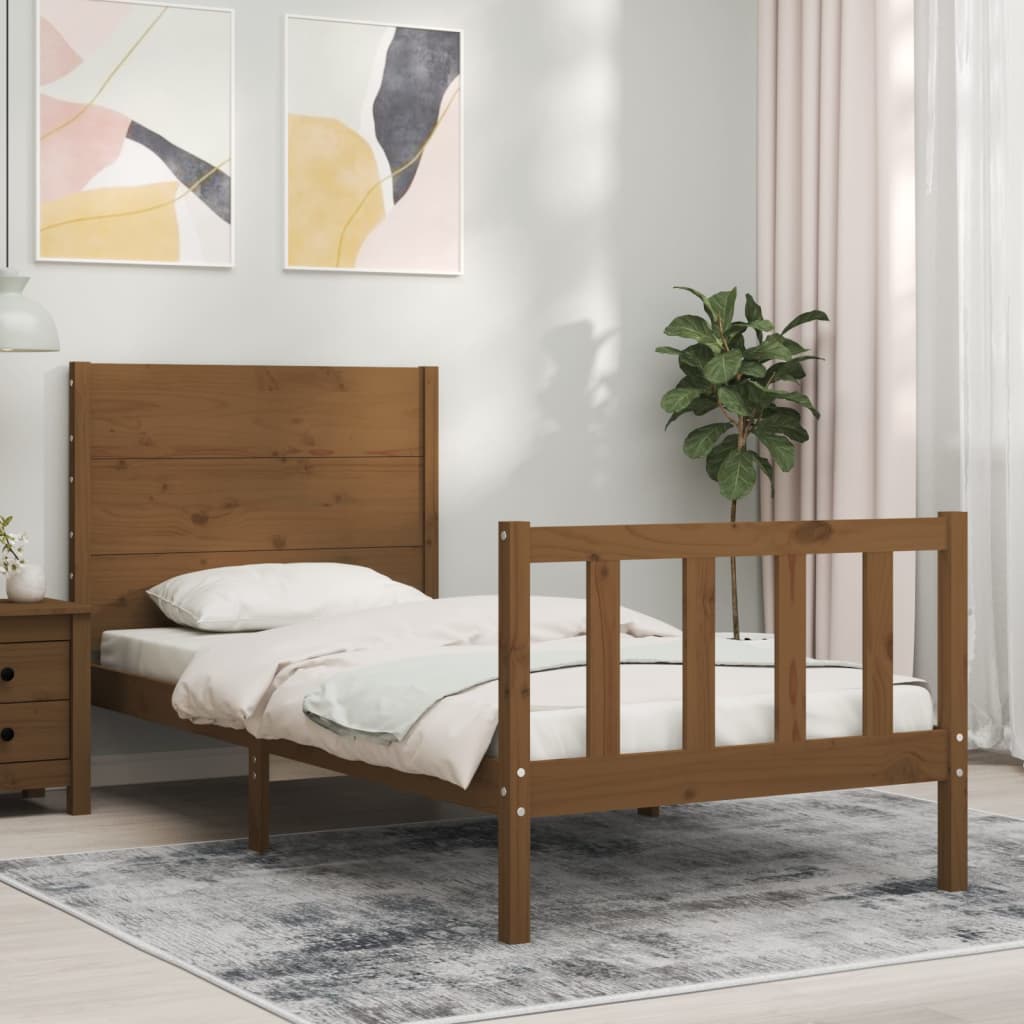 Massivholzbett mit Kopfteil Honigbraun 90x200 cm