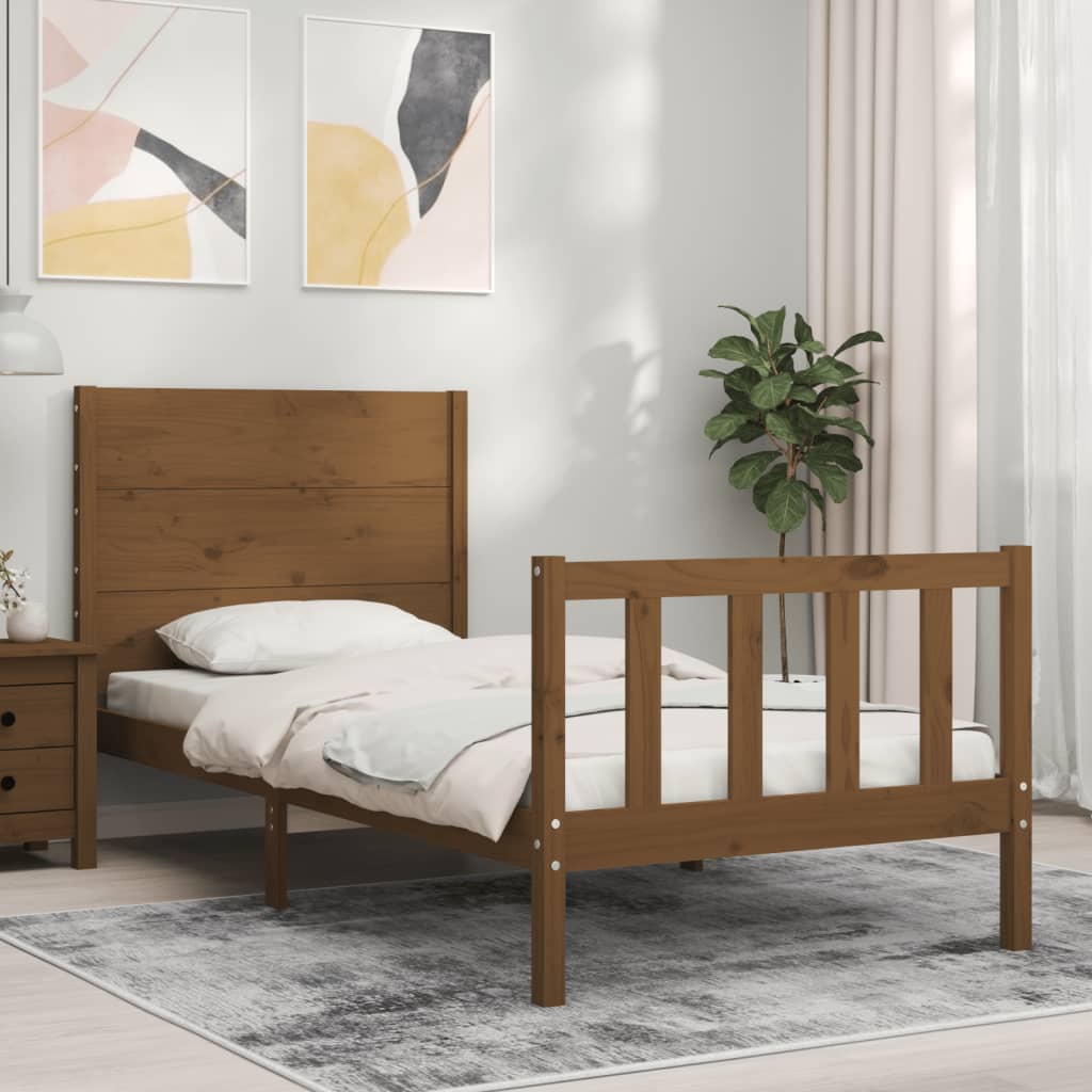 Massivholzbett mit Kopfteil Honigbraun 100x200 cm