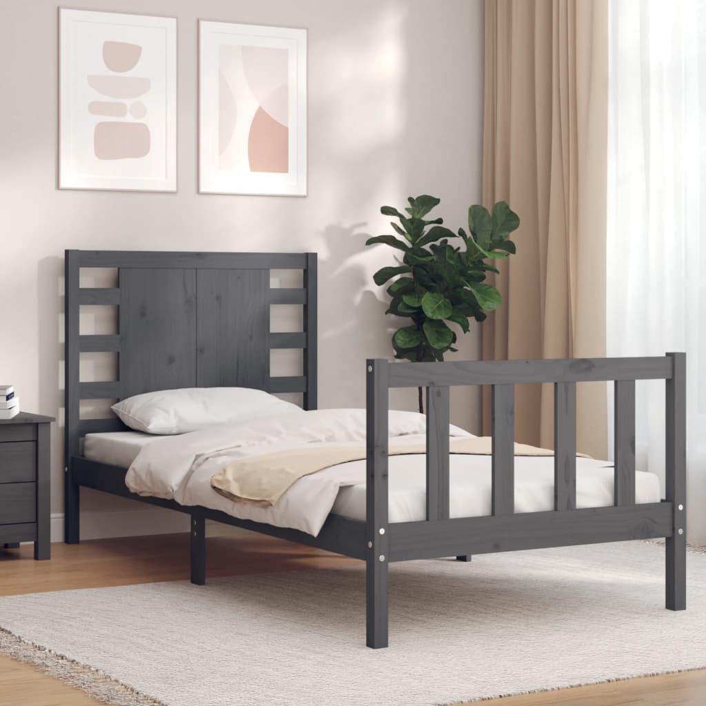 Massivholzbett mit Kopfteil Grau 90x200 cm