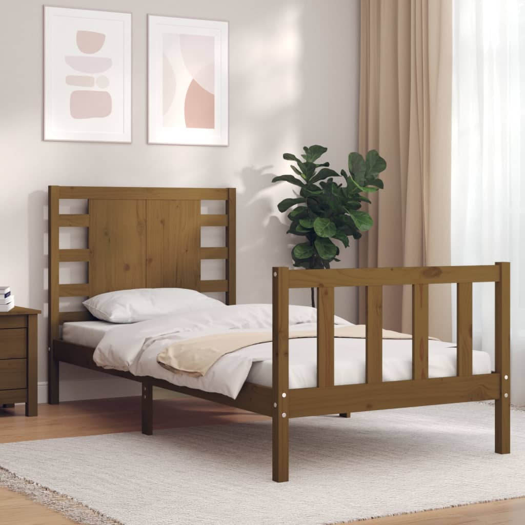 Massivholzbett mit Kopfteil Honigbraun 90x200 cm