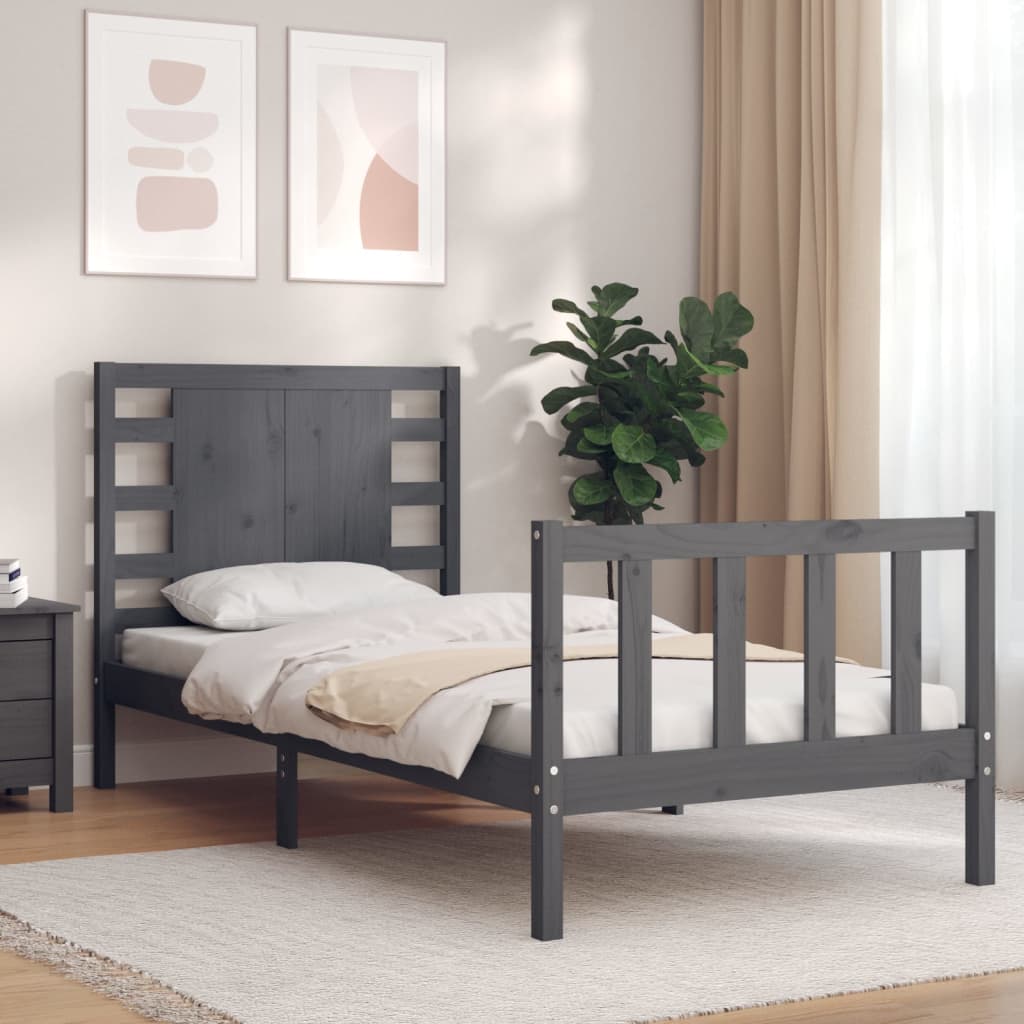 Massivholzbett mit Kopfteil Grau 100x200 cm