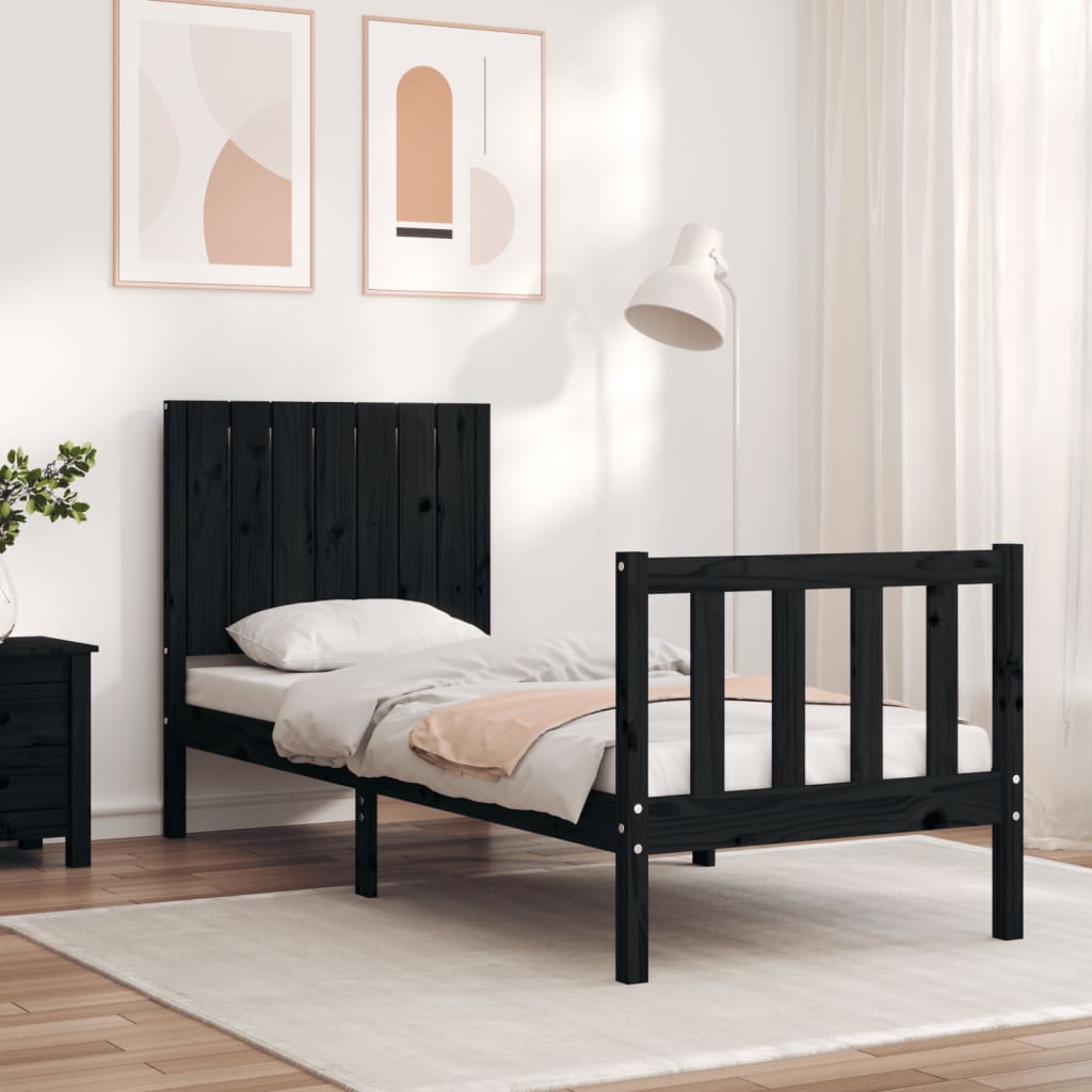 Massivholzbett mit Kopfteil Schwarz