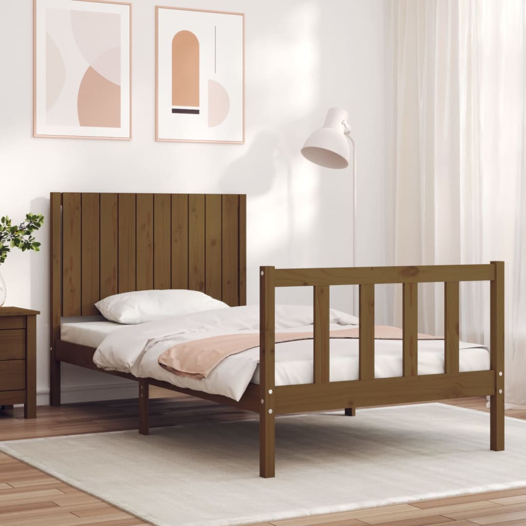 Massivholzbett mit Kopfteil Honigbraun 100x200 cm