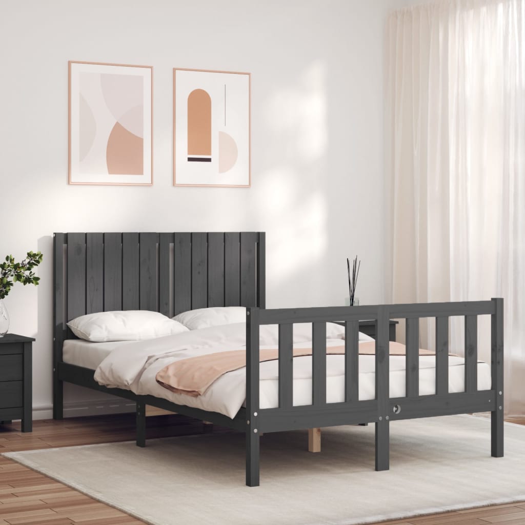 Massivholzbett mit Kopfteil Grau 120x200 cm