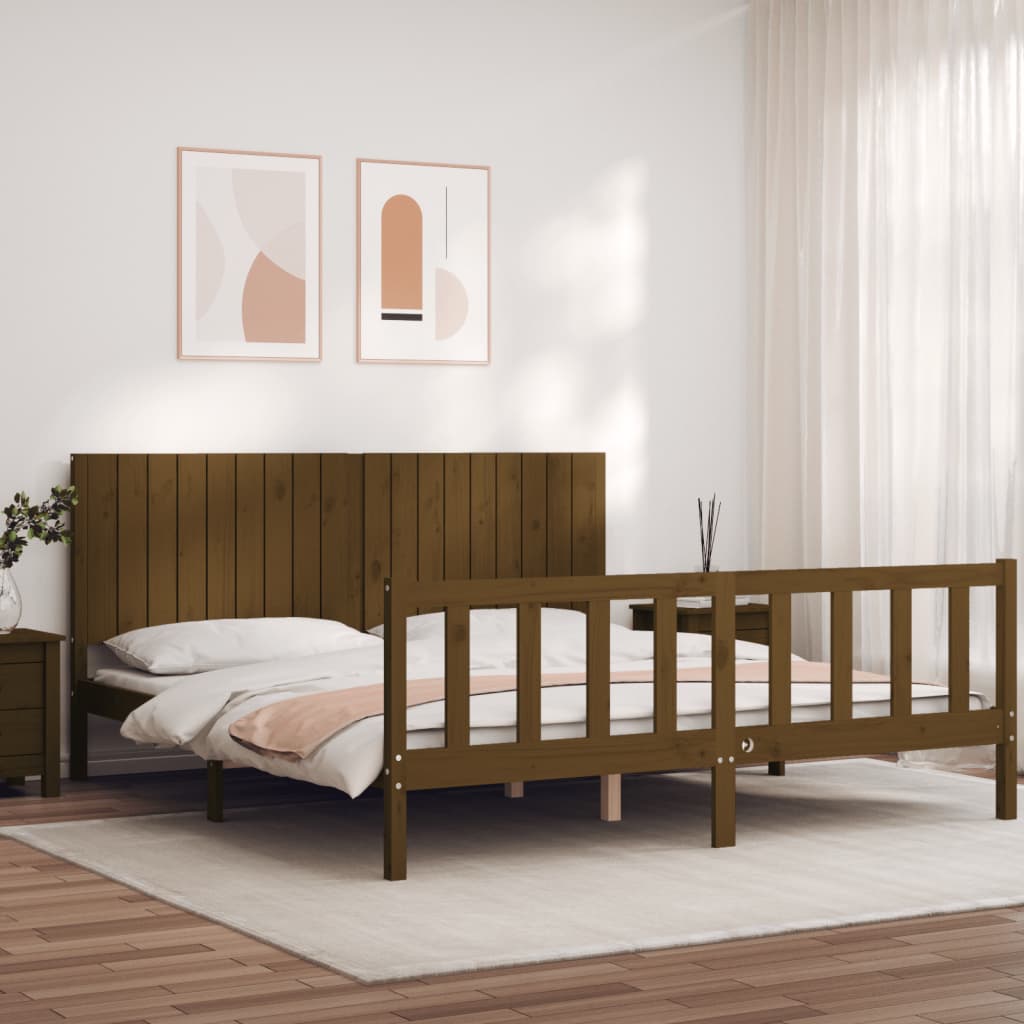Massivholzbett mit Kopfteil Honigbraun