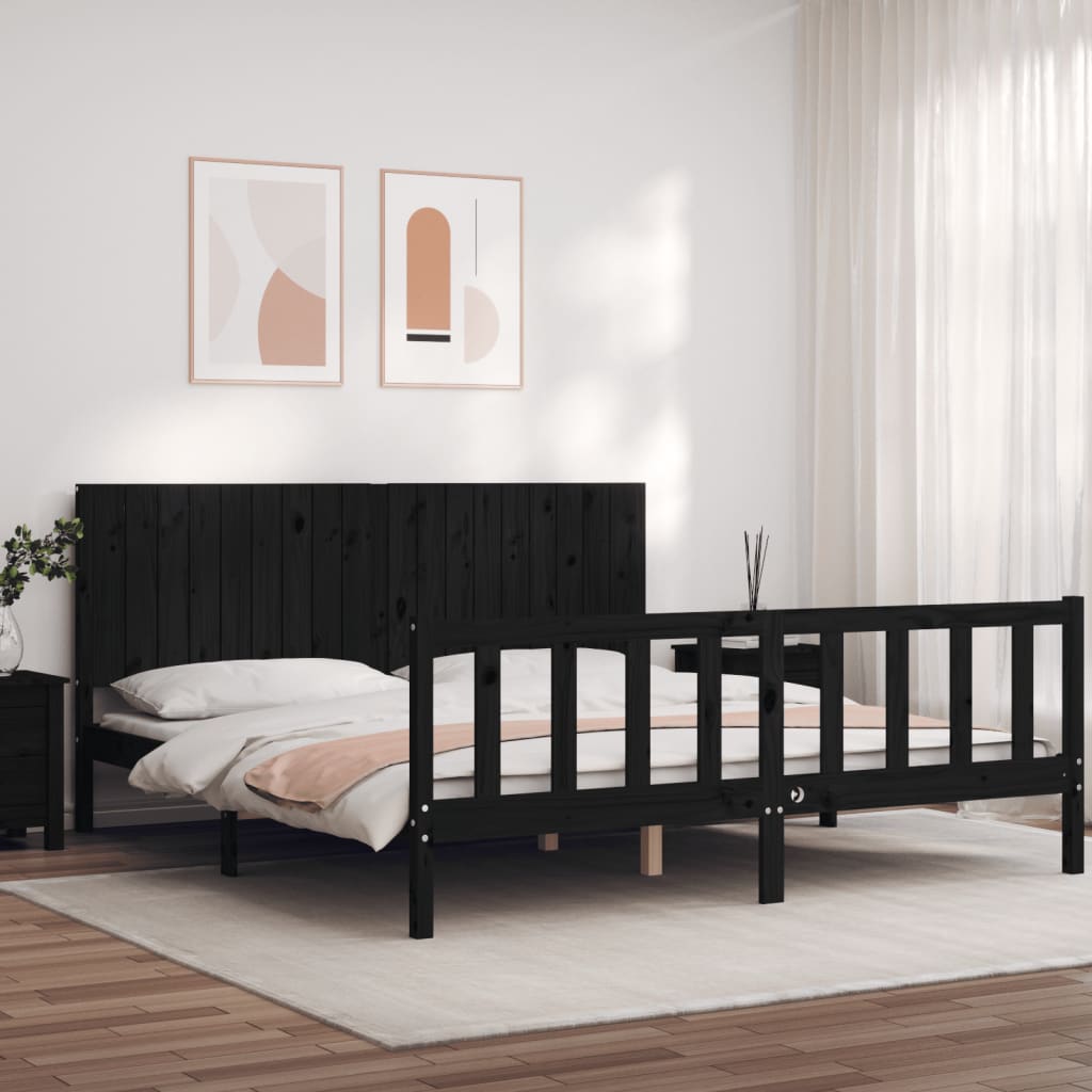 Massivholzbett mit Kopfteil Schwarz