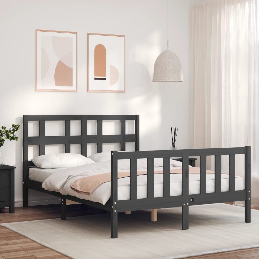 Massivholzbett mit Kopfteil Grau 140x190 cm