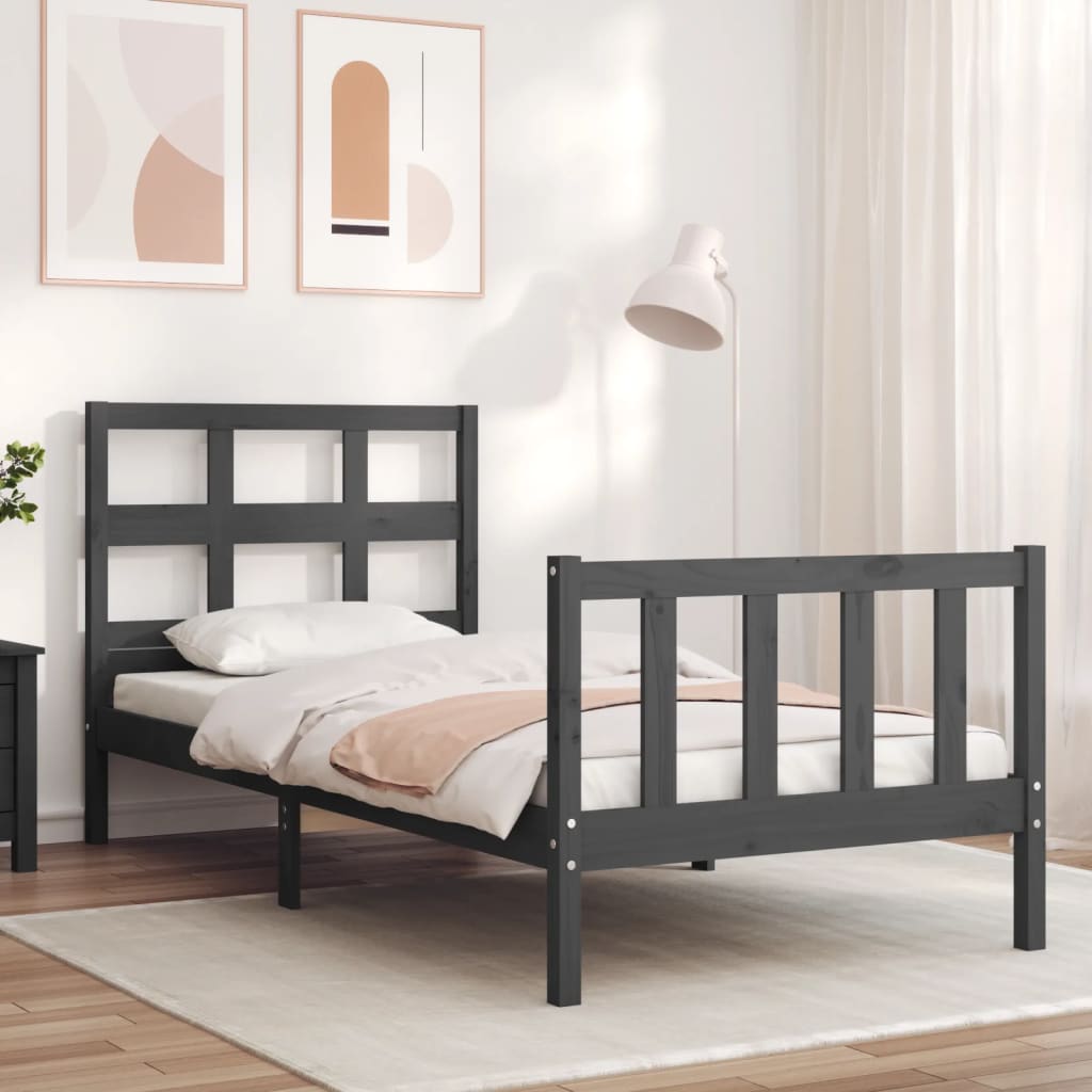 Massivholzbett mit Kopfteil Grau 90x200 cm