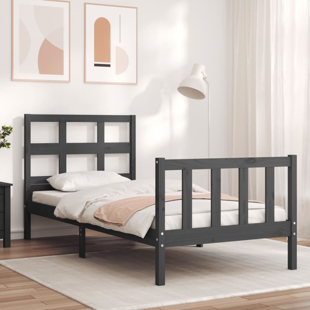 Massivholzbett mit Kopfteil Grau 100x200 cm