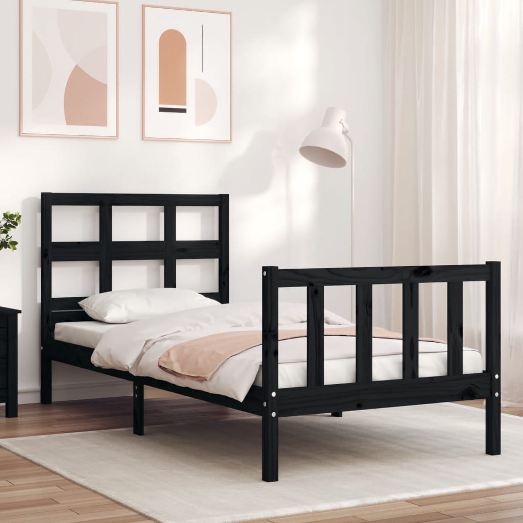 Massivholzbett mit Kopfteil Schwarz 100x200 cm