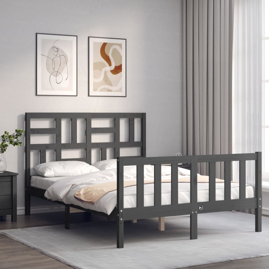 Massivholzbett mit Kopfteil Grau 140x190 cm