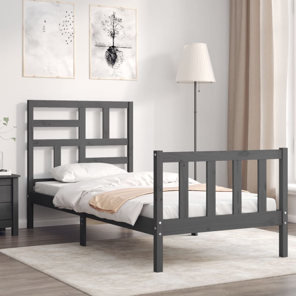 Massivholzbett mit Kopfteil Grau 100x200 cm