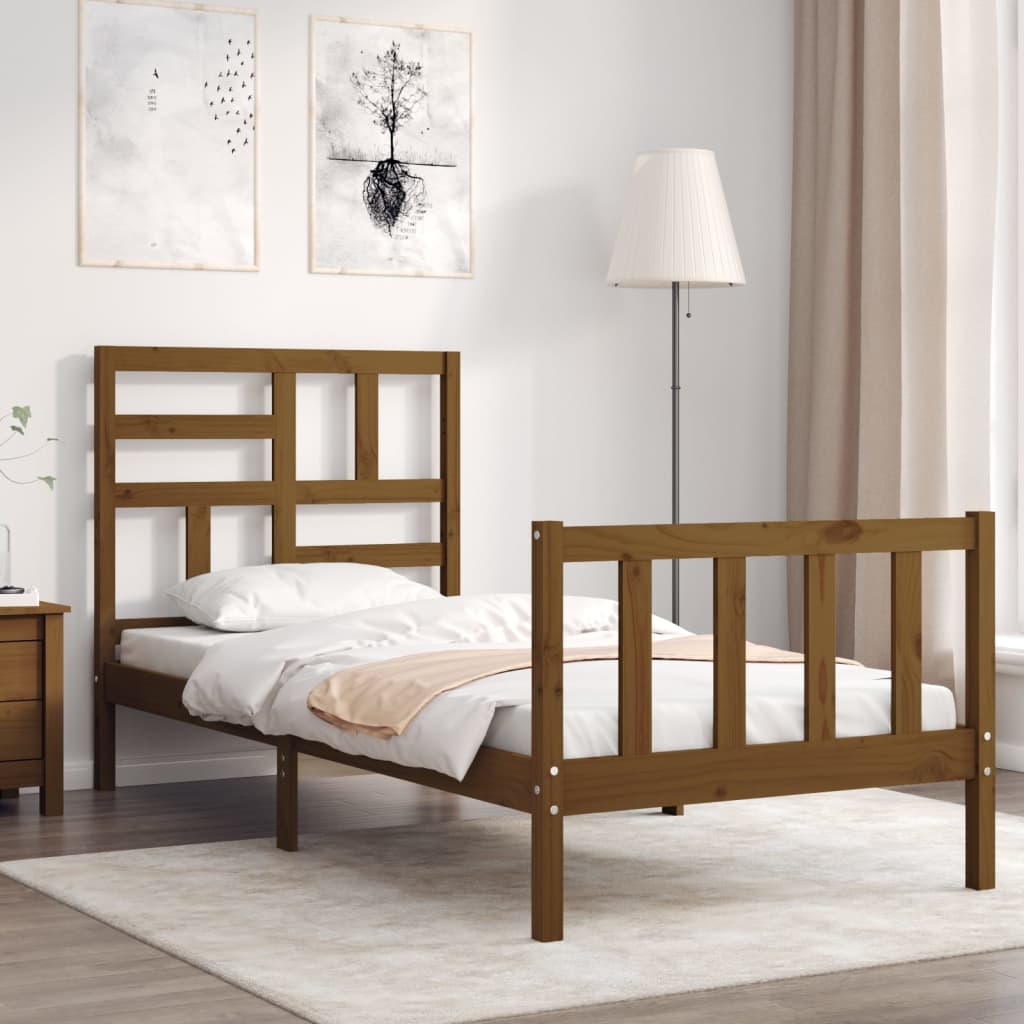 Massivholzbett mit Kopfteil Honigbraun 100x200 cm