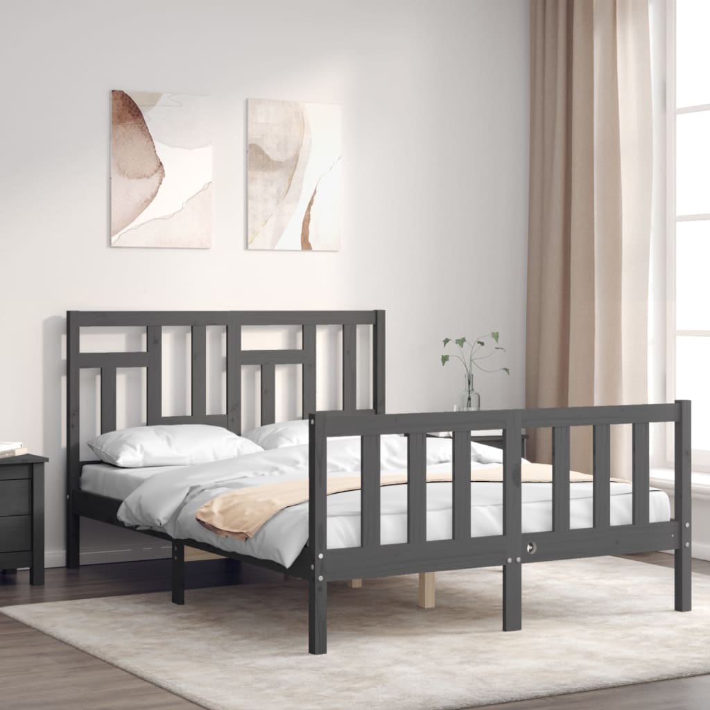 Massivholzbett mit Kopfteil Grau 140x190 cm