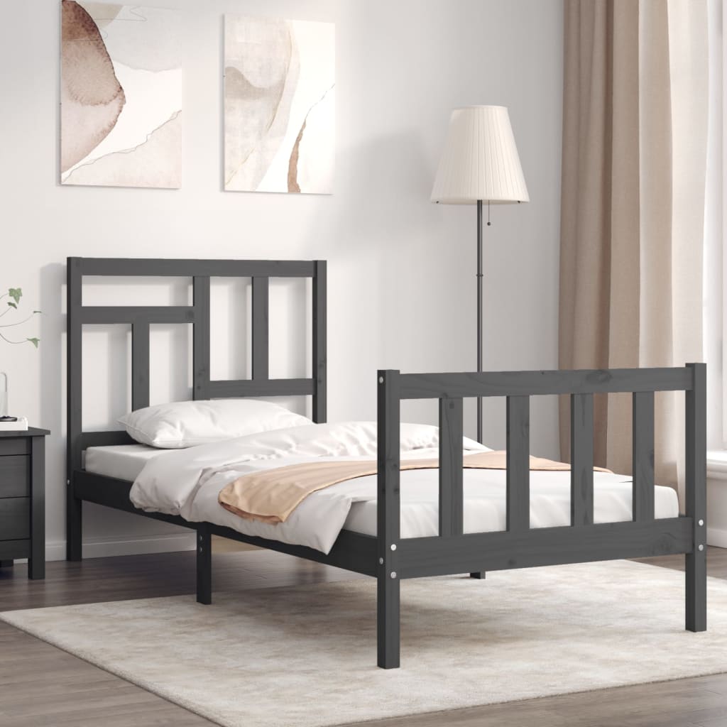 Massivholzbett mit Kopfteil Grau 100x200 cm