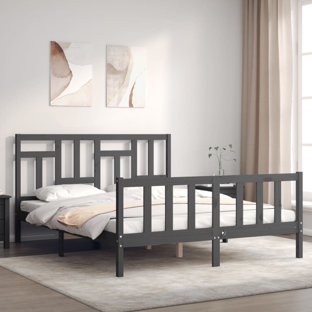 Massivholzbett mit Kopfteil Grau 160x200 cm