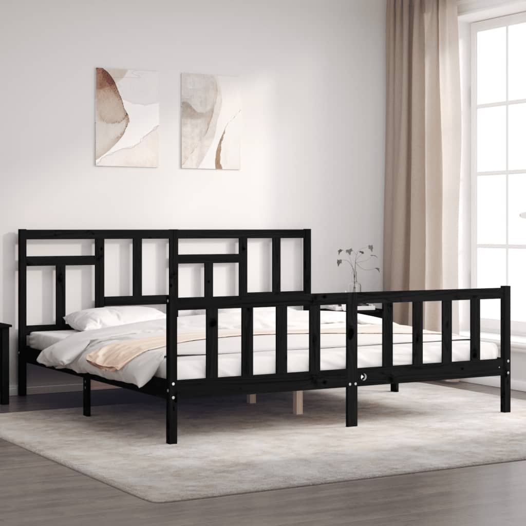 Massivholzbett mit Kopfteil Schwarz