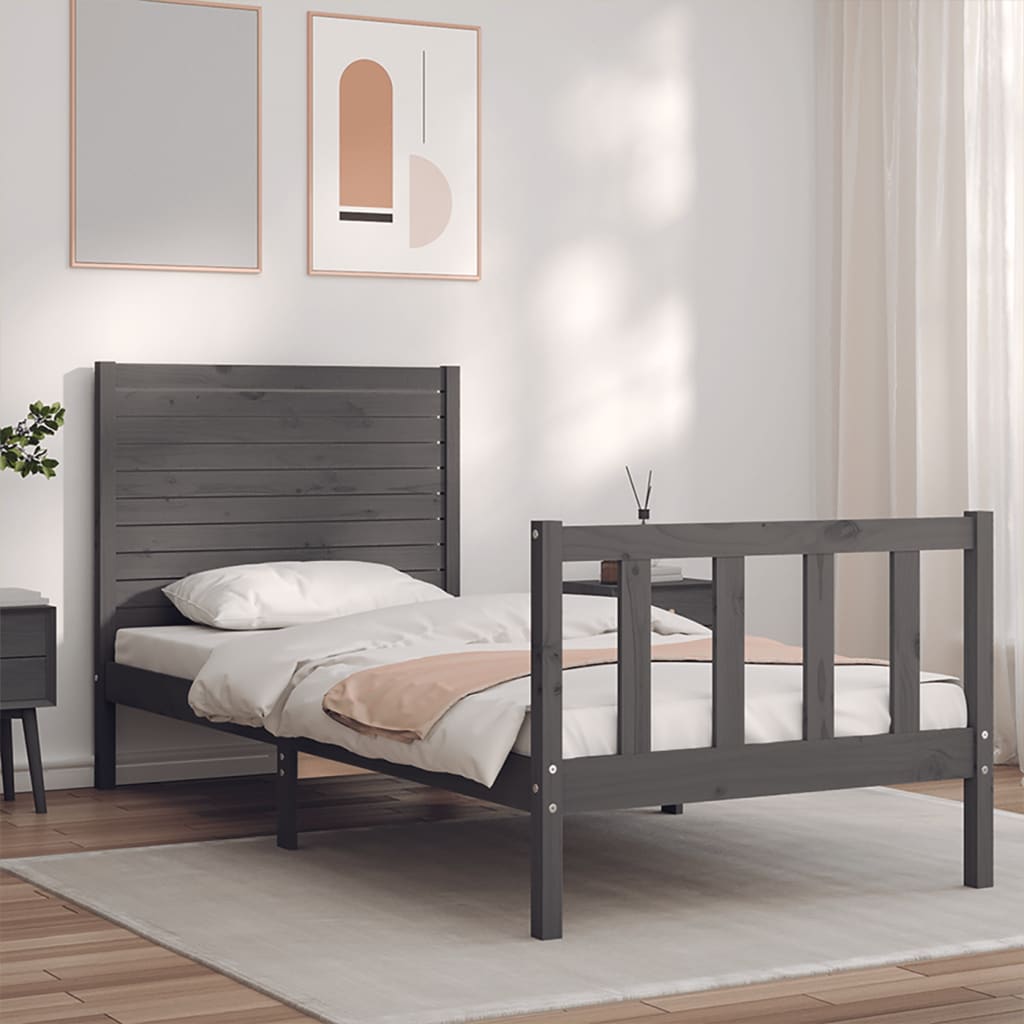 Massivholzbett mit Kopfteil Grau 90x200 cm