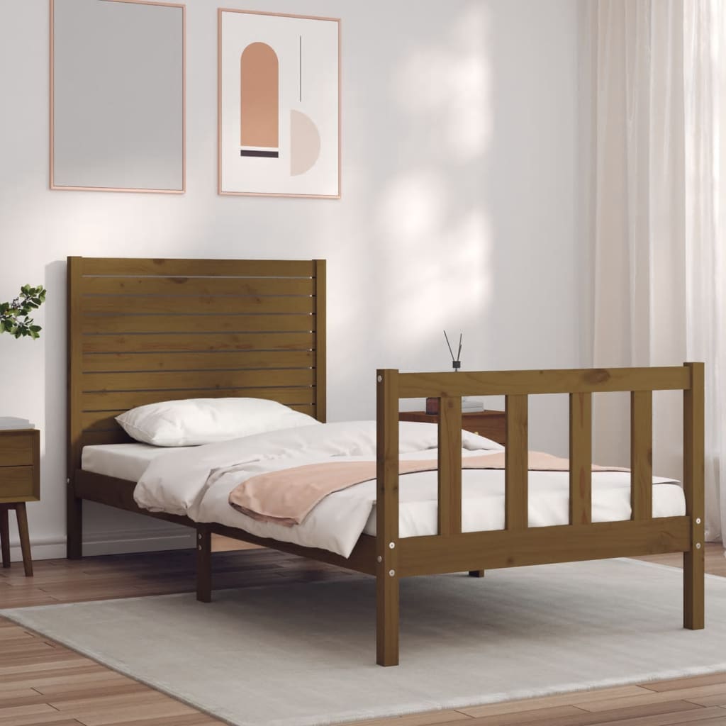 Massivholzbett mit Kopfteil Honigbraun 90x200 cm