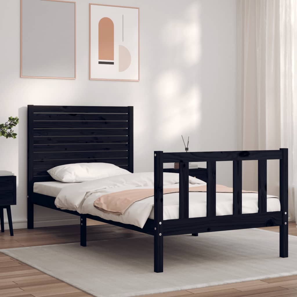 Massivholzbett mit Kopfteil Schwarz 100x200 cm