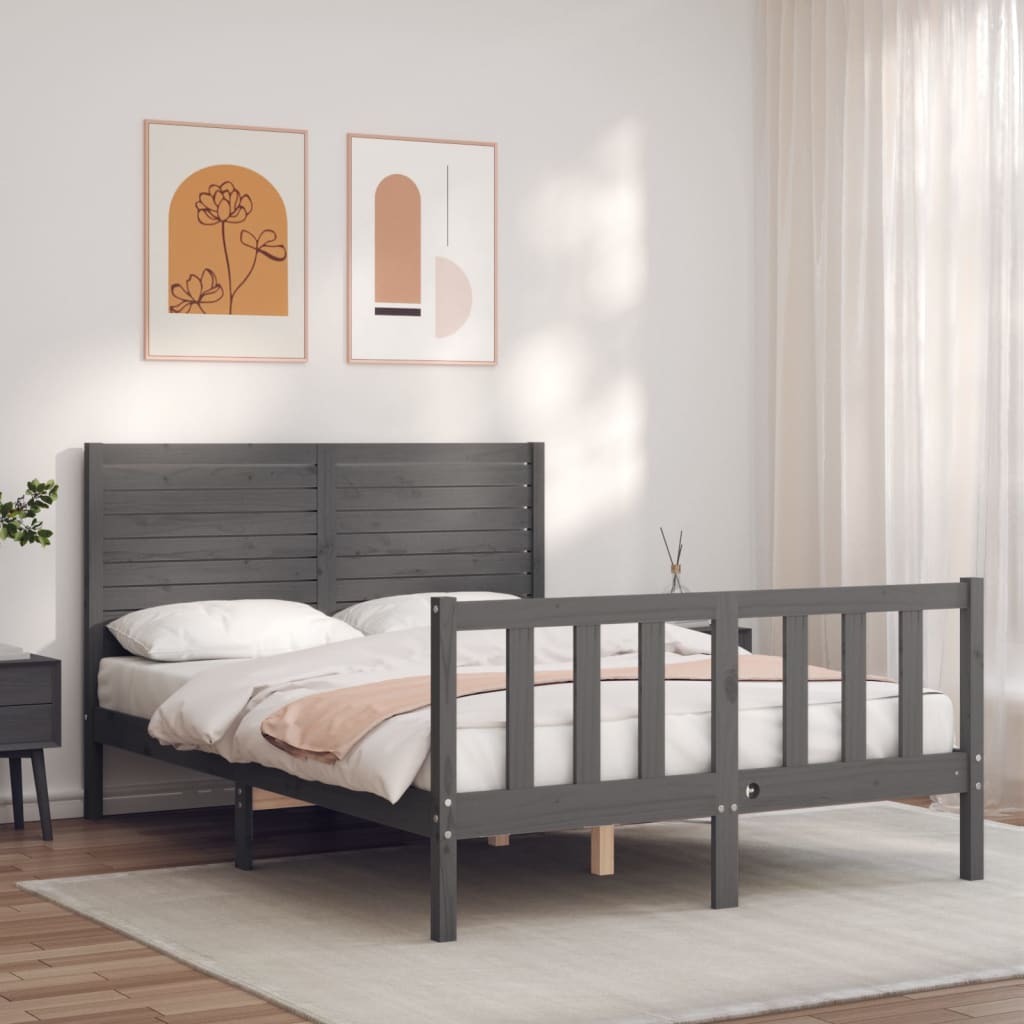 Massivholzbett mit Kopfteil Grau 120x200 cm
