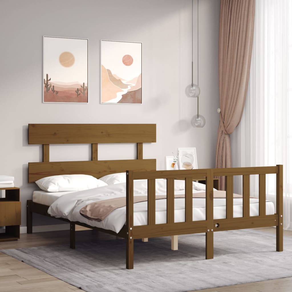 Massivholzbett mit Kopfteil Honigbraun