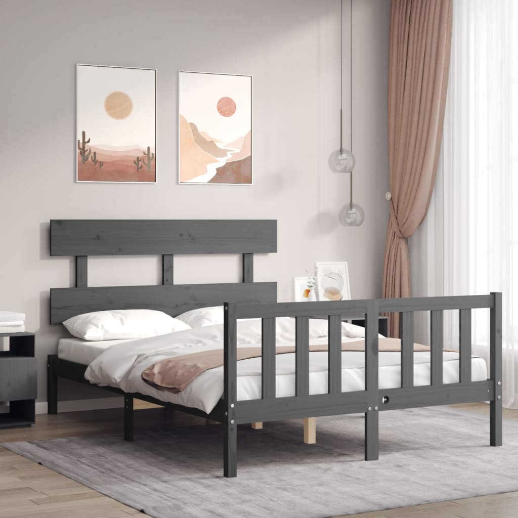 Massivholzbett mit Kopfteil Grau 140x190 cm