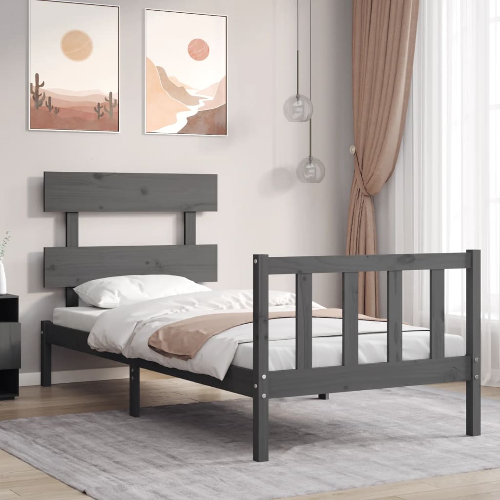 Massivholzbett mit Kopfteil Grau 90x200 cm