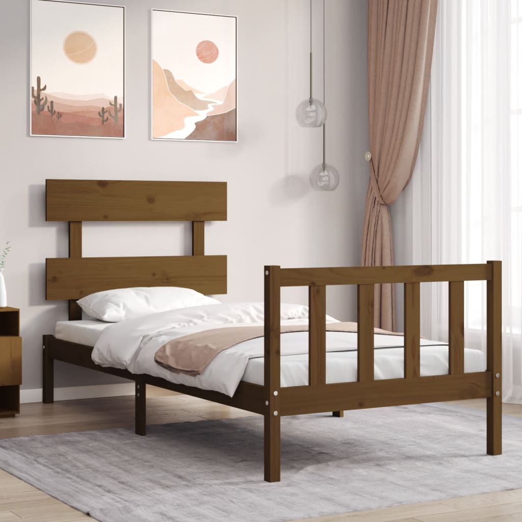 Massivholzbett mit Kopfteil Honigbraun 90x200 cm