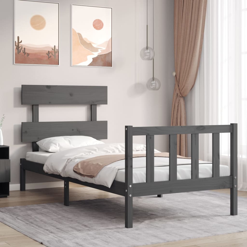 Massivholzbett mit Kopfteil Grau 100x200 cm