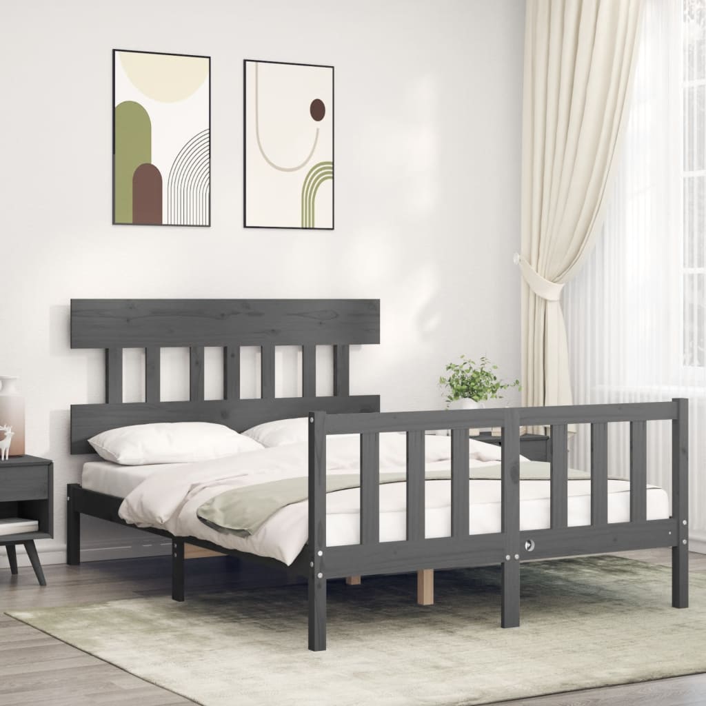 Massivholzbett mit Kopfteil Grau 140x190 cm