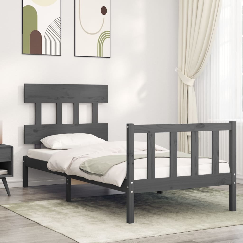 Massivholzbett mit Kopfteil Grau 90x200 cm