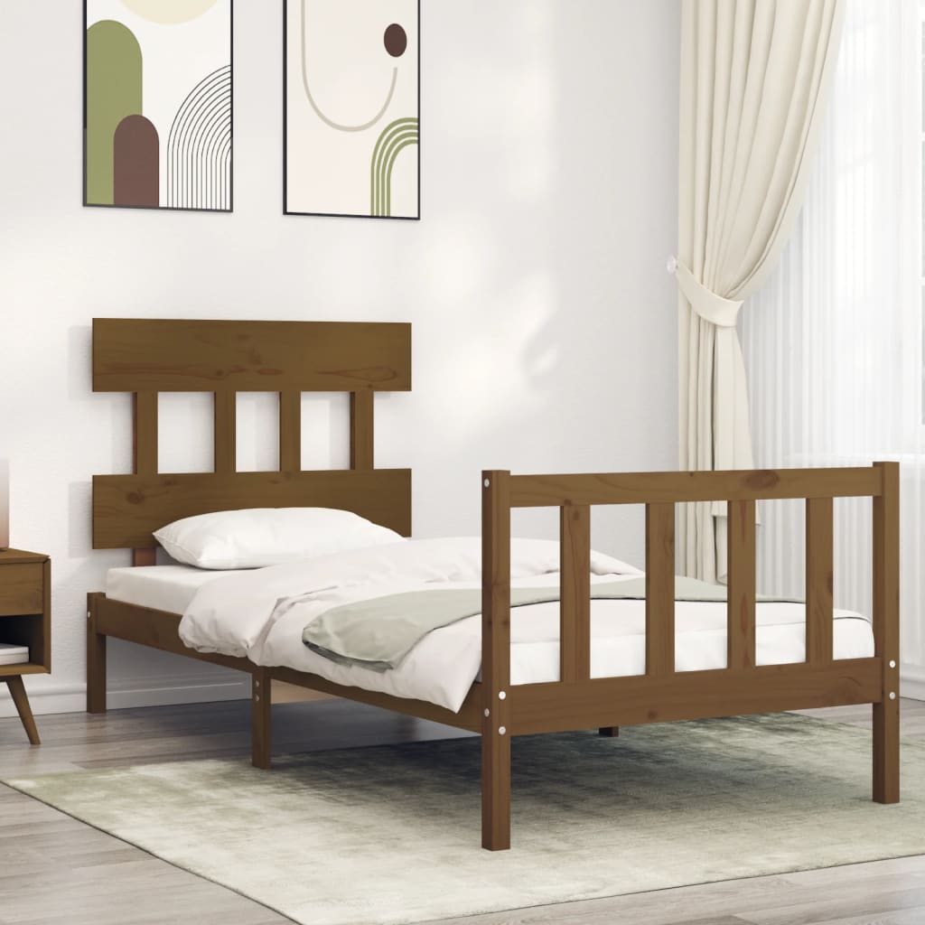 Massivholzbett mit Kopfteil Honigbraun 90x200 cm