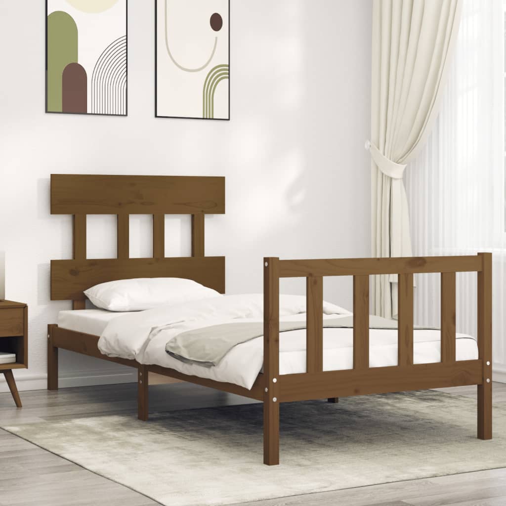 Massivholzbett mit Kopfteil Honigbraun 100x200 cm