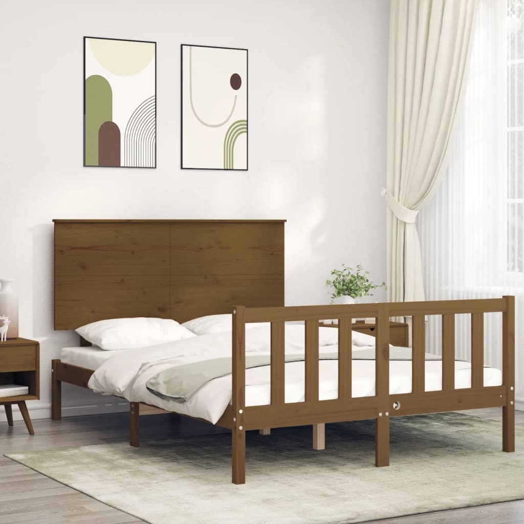 Massivholzbett mit Kopfteil Honigbraun 120x200 cm