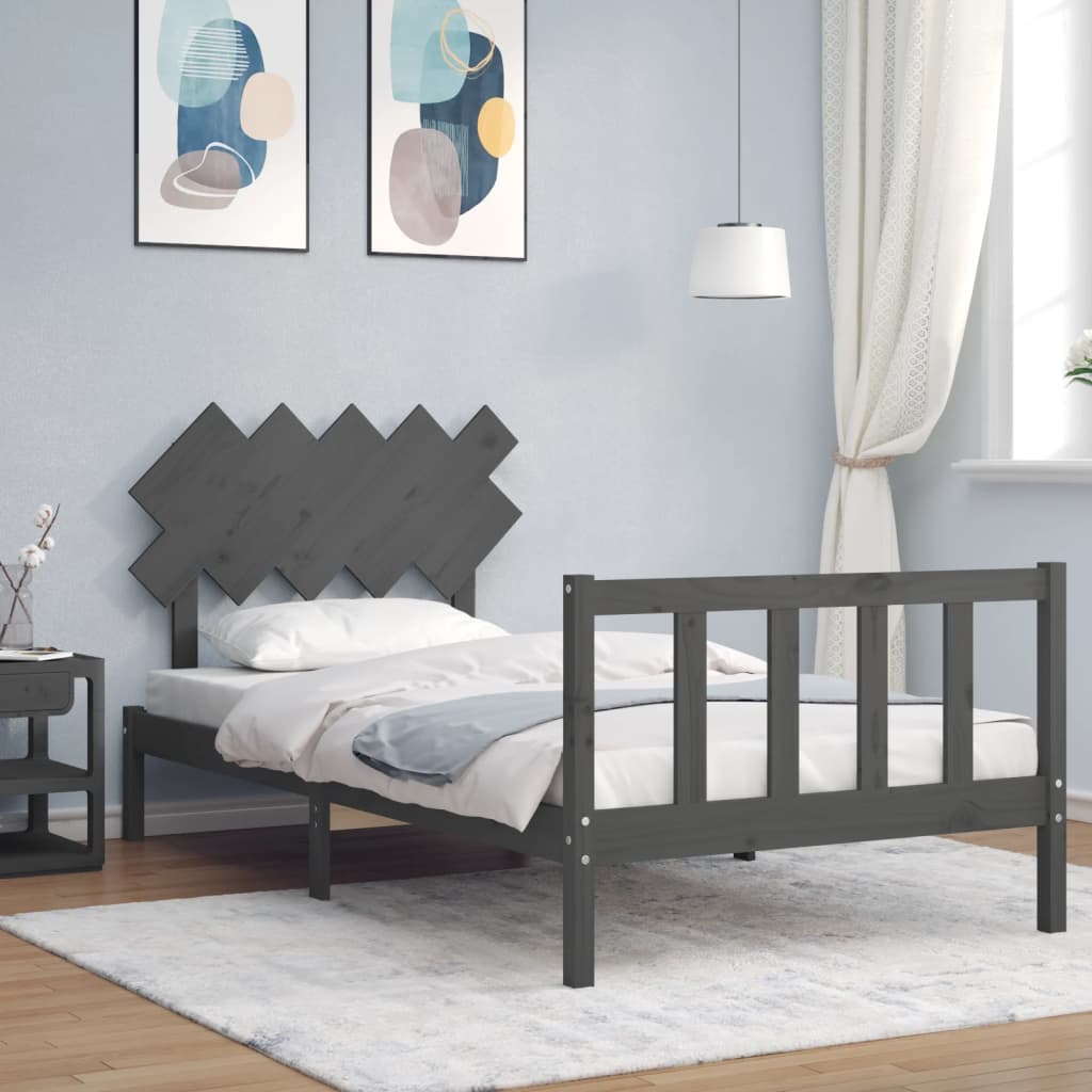 Massivholzbett mit Kopfteil Grau 100x200 cm
