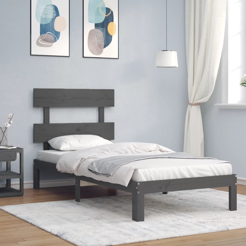 Massivholzbett mit Kopfteil Grau 90x200 cm