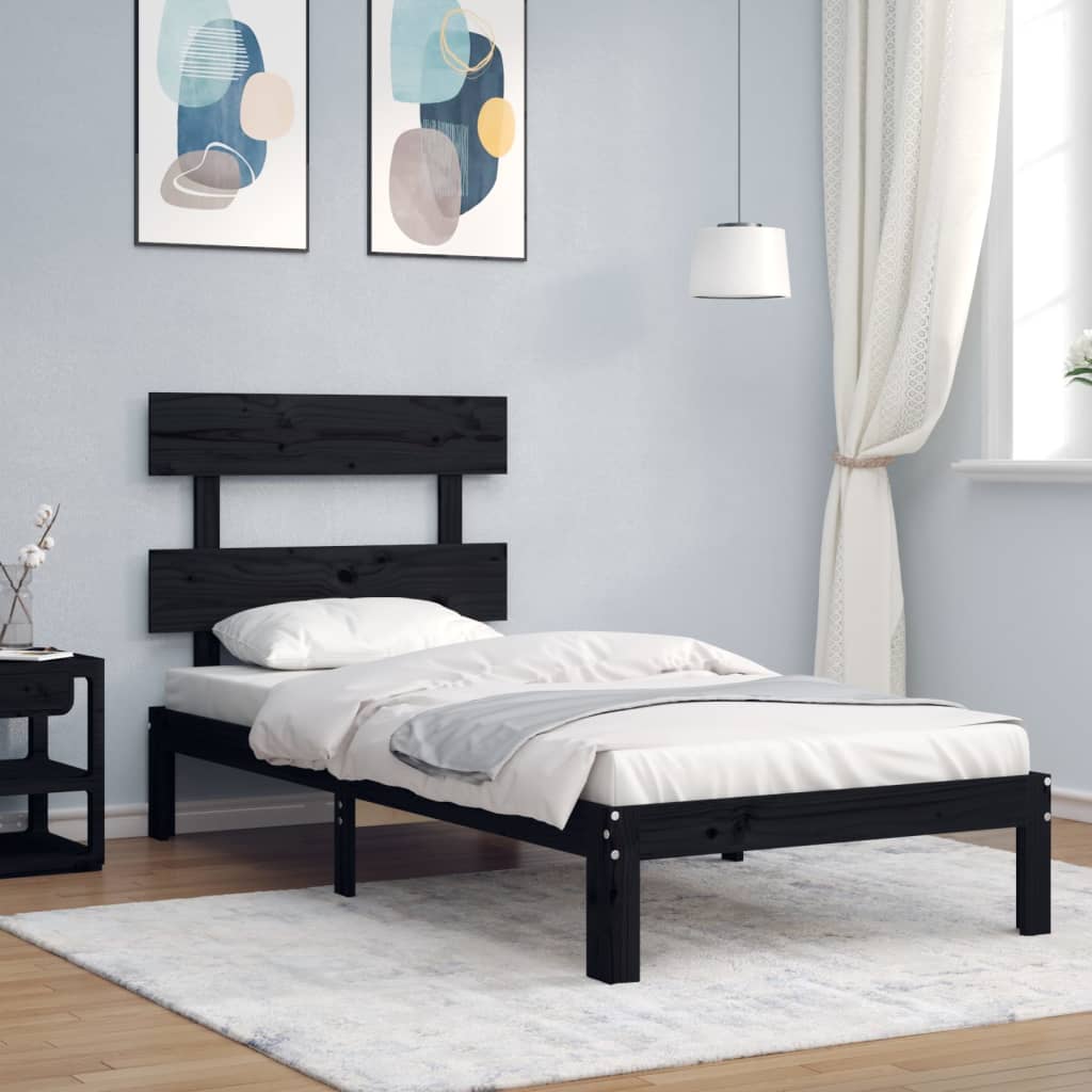 Massivholzbett mit Kopfteil Schwarz 90x200 cm