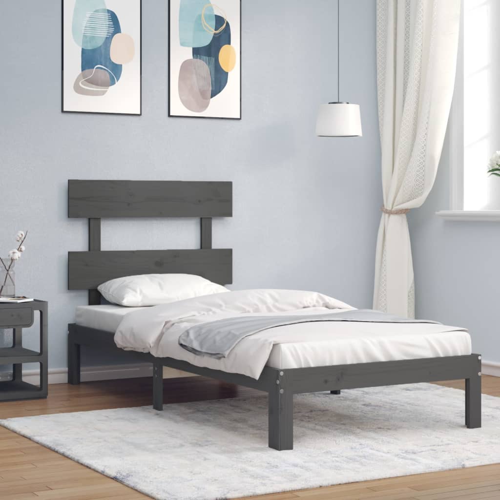 Massivholzbett mit Kopfteil Grau 100x200 cm