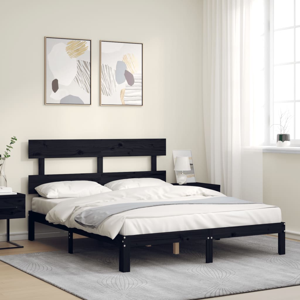 Massivholzbett mit Kopfteil Schwarz 160x200 cm