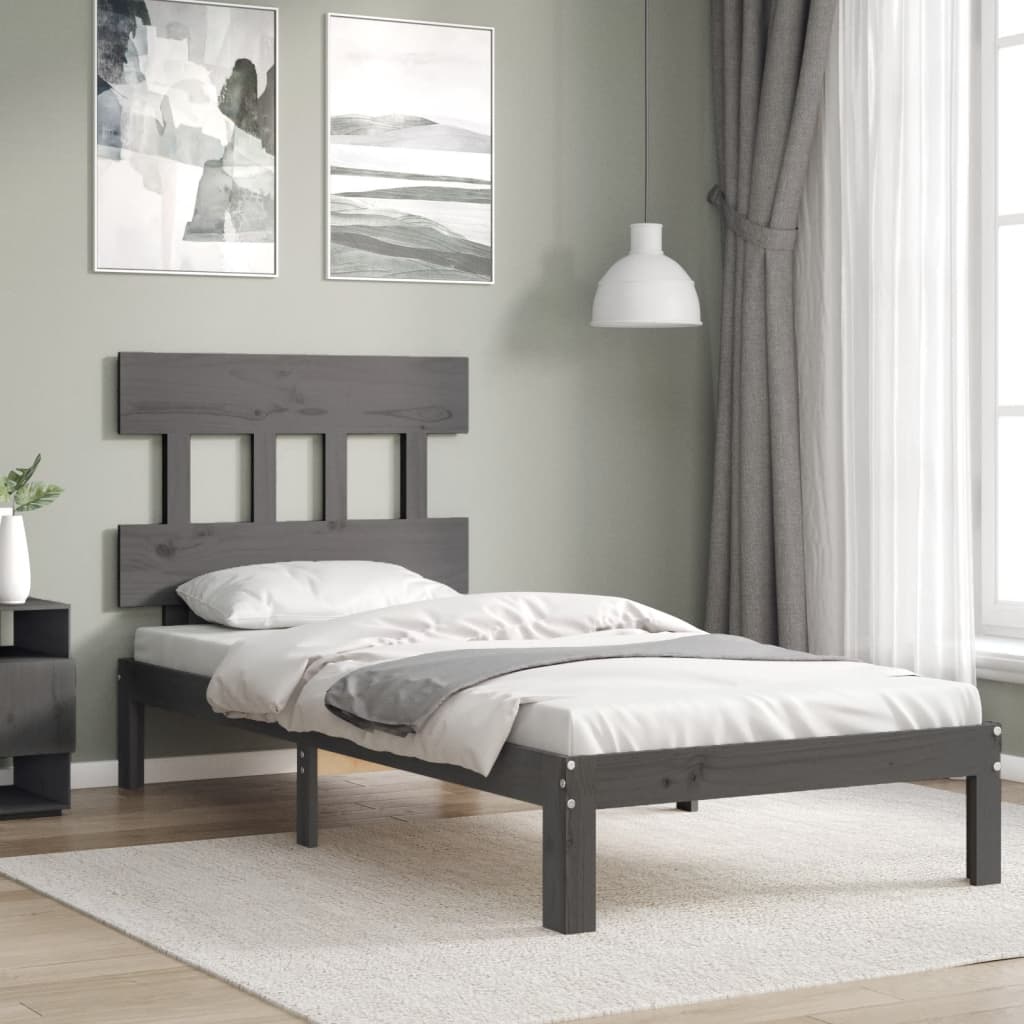 Massivholzbett mit Kopfteil Grau 90x200 cm