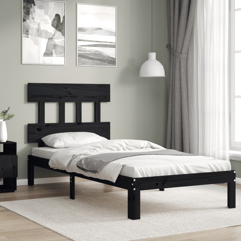 Massivholzbett mit Kopfteil Schwarz 90x200 cm