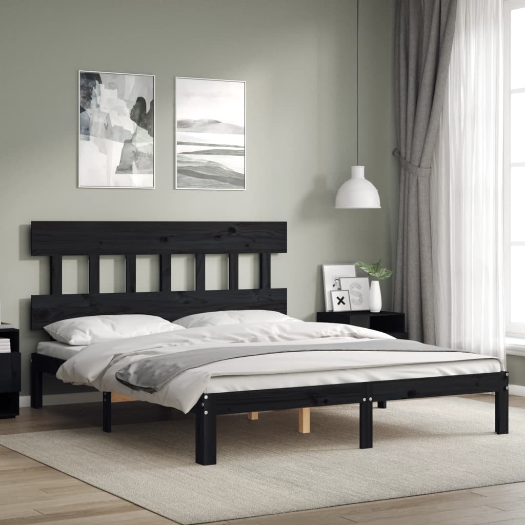 Massivholzbett mit Kopfteil Schwarz 160x200 cm