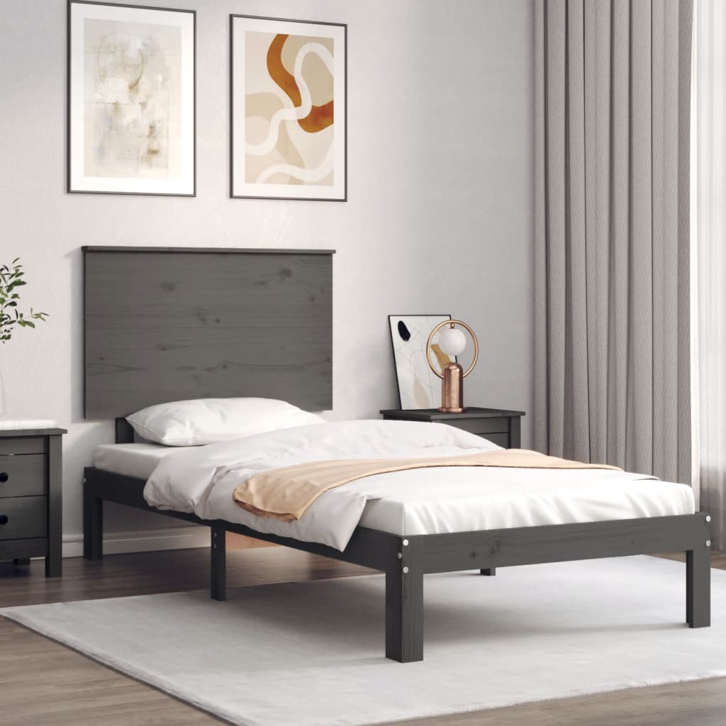 Massivholzbett mit Kopfteil Grau 90x200 cm