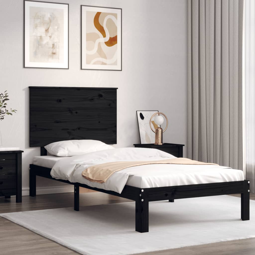 Massivholzbett mit Kopfteil Schwarz 90x200 cm