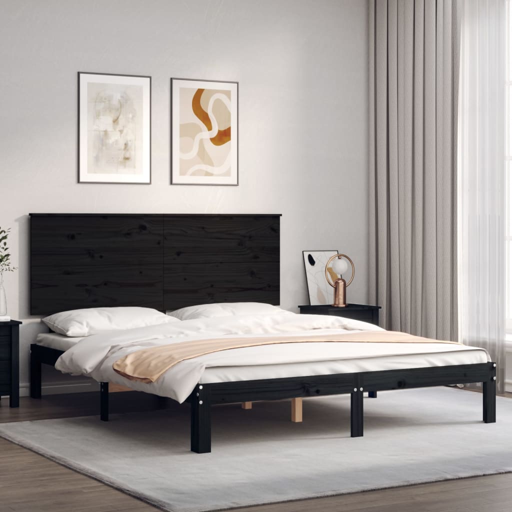 Massivholzbett mit Kopfteil Schwarz 160x200 cm