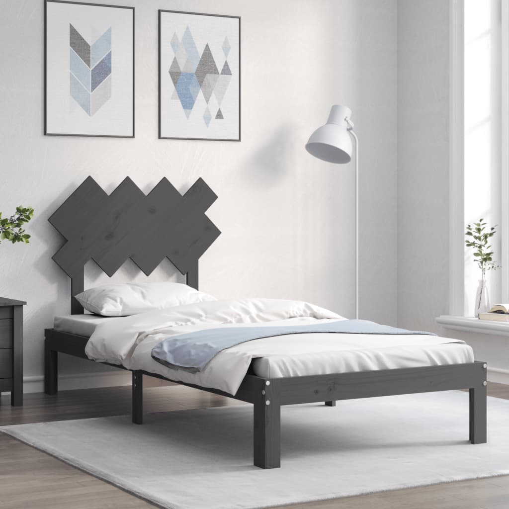 Massivholzbett mit Kopfteil Grau 90x200 cm